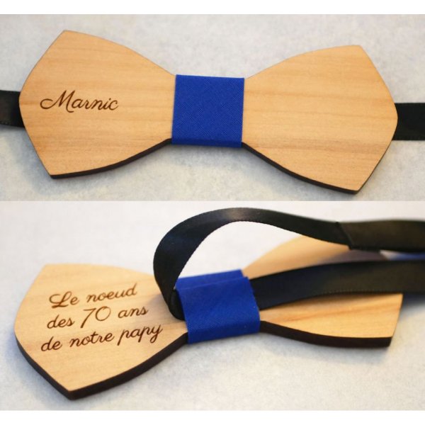 Natuurlijke houten vlinderdas te personaliseren door gravure "le rabl&eacute;  