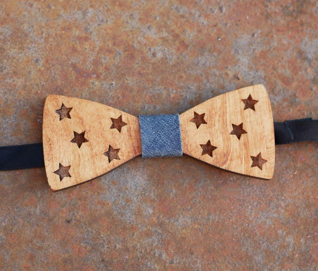 Houten strik met sterren om te personaliseren made in France