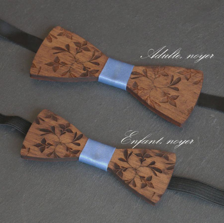 Houten vlinderdasje voor kinderen, gegraveerd met bloemen, te personaliseren, passend bij het herenmodel