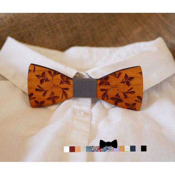 Houten vlinderdasje voor kinderen, gegraveerd met bloemen, te personaliseren, passend bij het herenmodel