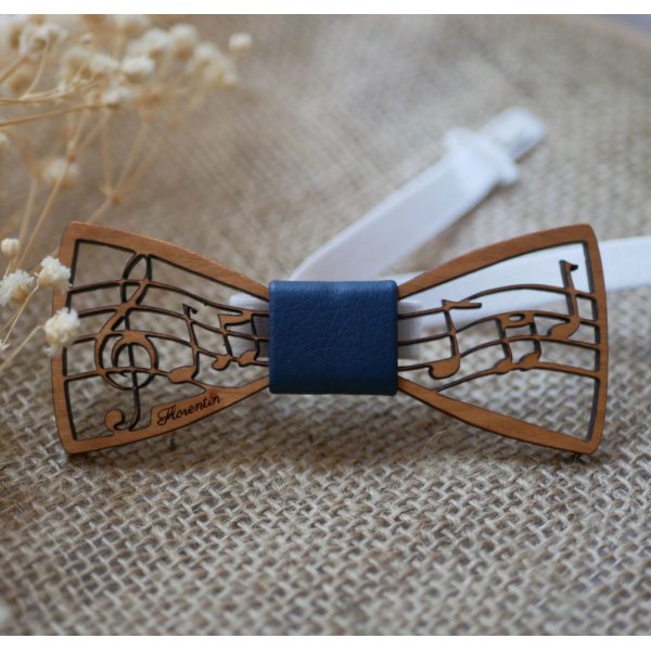 Houten vlinderstrikje voor kinderen, muziekthema, met partituur en hoge tonen, aanpasbaar