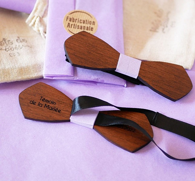 Franse houten vlinderdas voor mannen "le rabl&eacute; long" personaliseerbaar