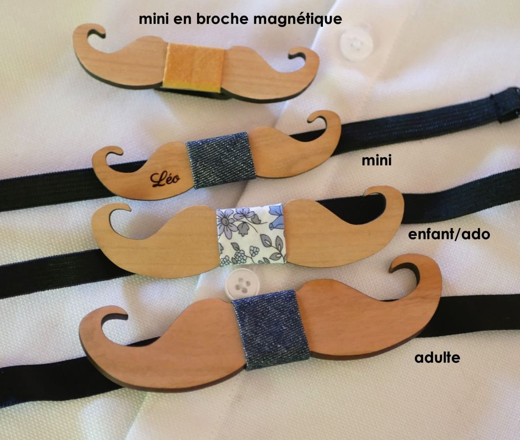 Mini Moustaches houten strikje om te personaliseren made in France