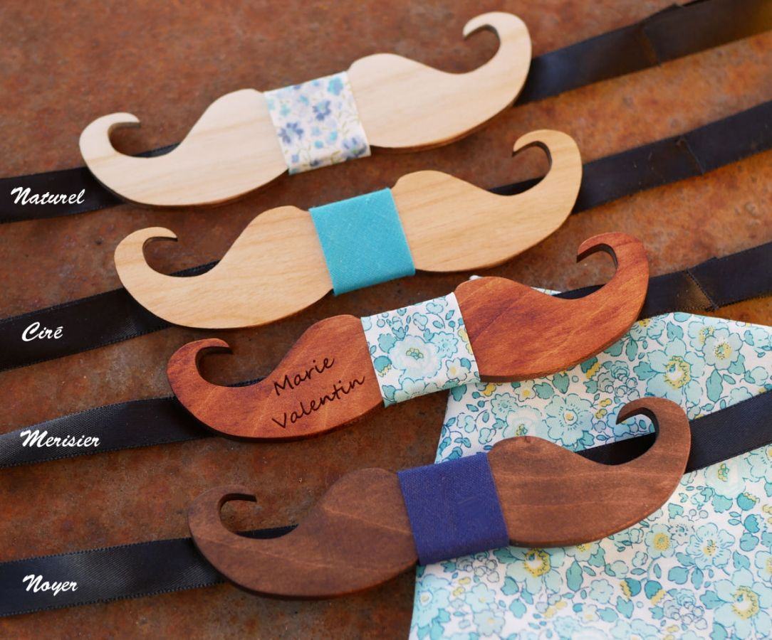 Mini Moustaches houten strikje om te personaliseren made in France