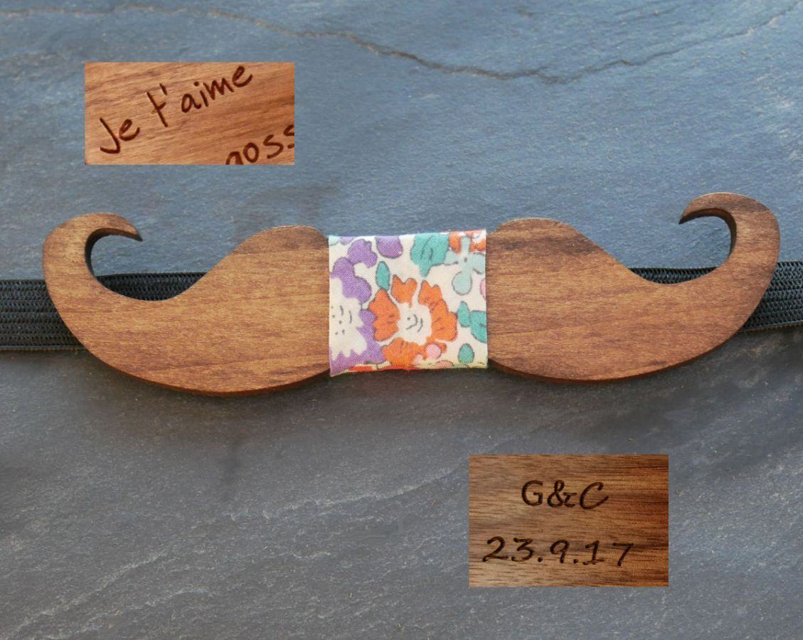 Getint houten Moustache strikje om te personaliseren made in France