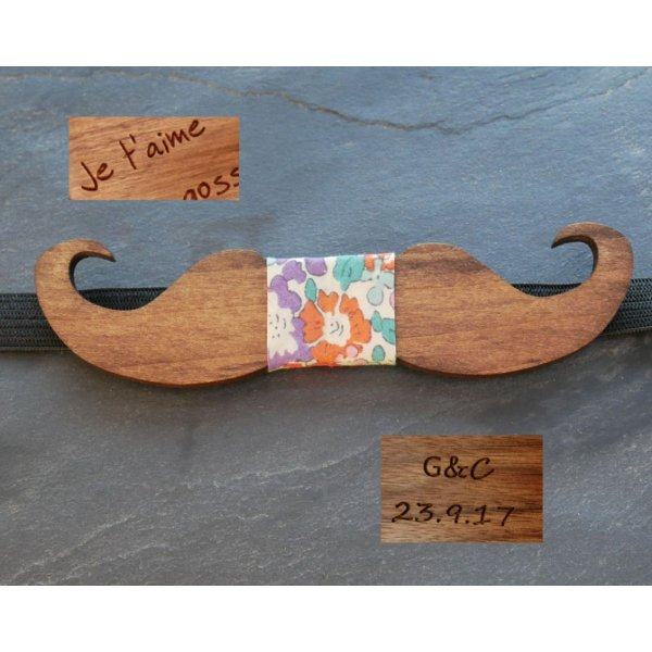 Getint houten Moustache strikje om te personaliseren made in France