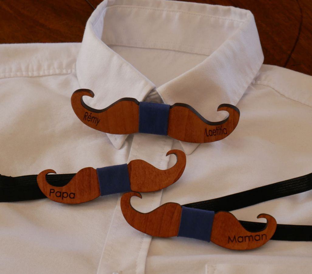 Getint houten Moustache strikje om te personaliseren made in France