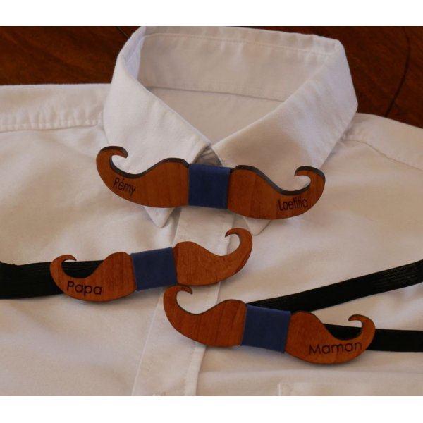 Getint houten Moustache strikje om te personaliseren made in France