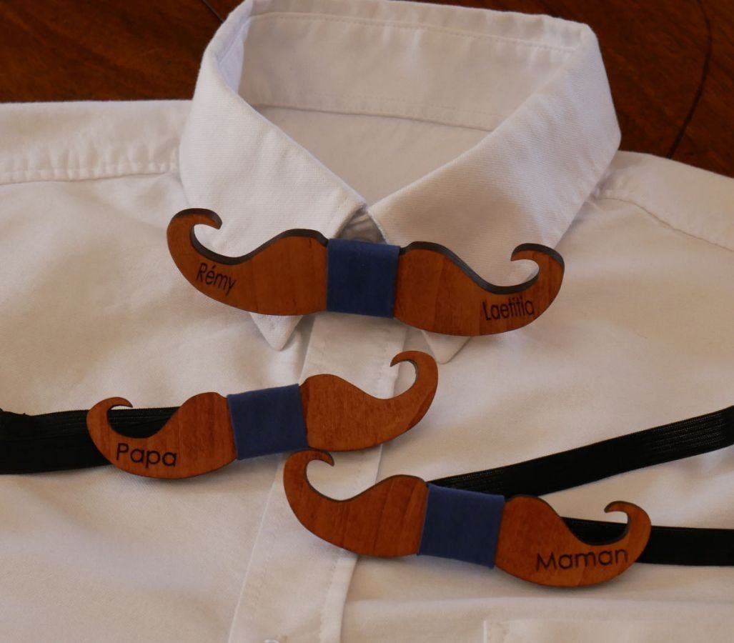 Getint houten Moustache strikje om te personaliseren made in France