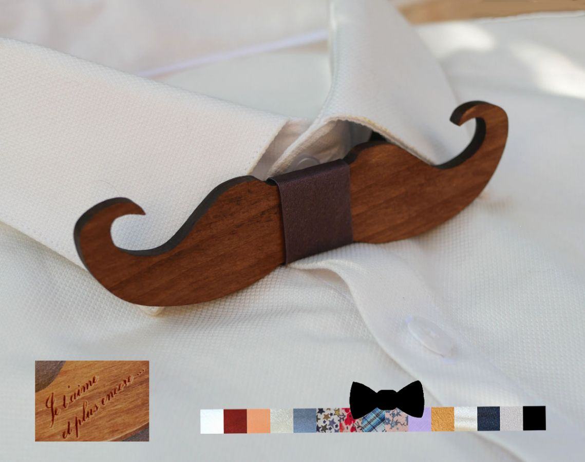 Getint houten Moustache strikje om te personaliseren made in France