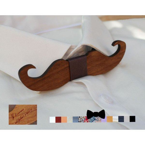 Getint houten Moustache strikje om te personaliseren made in France