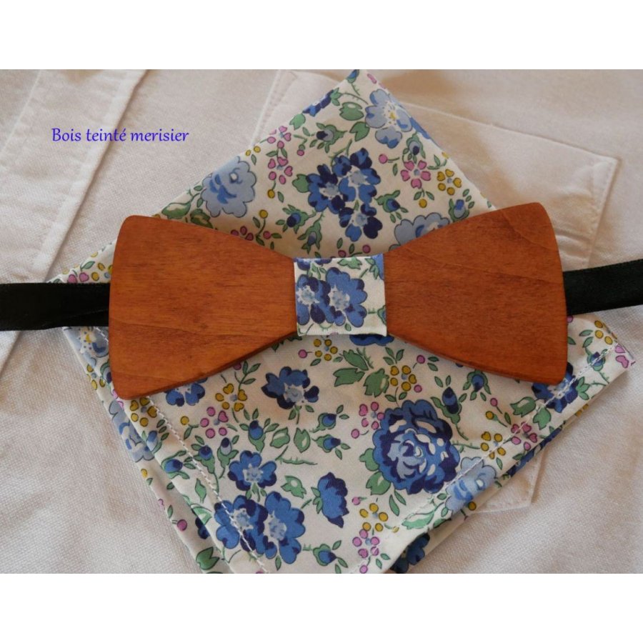 Liberty Blue zakje + scrunchie + houten strikje