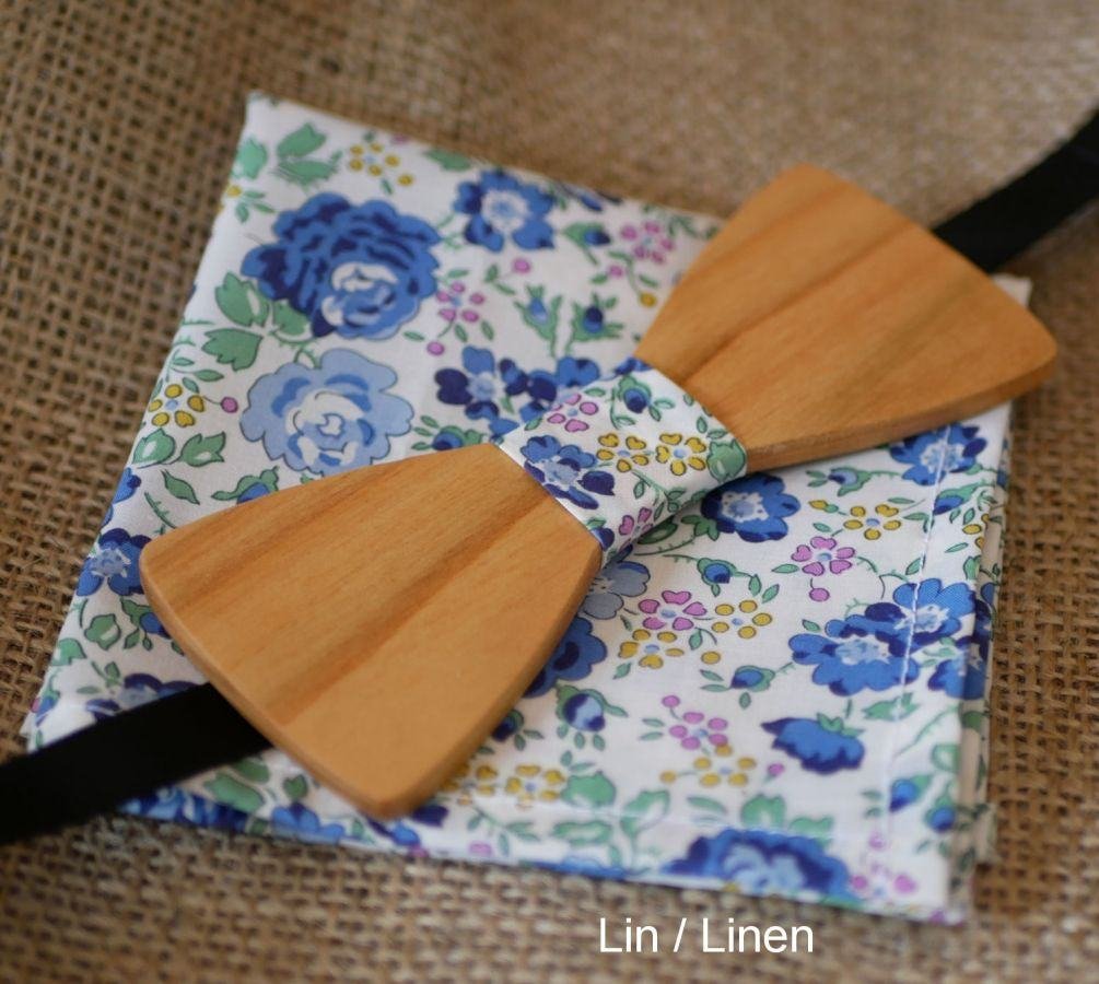 Liberty Blue zakje + scrunchie + houten strikje