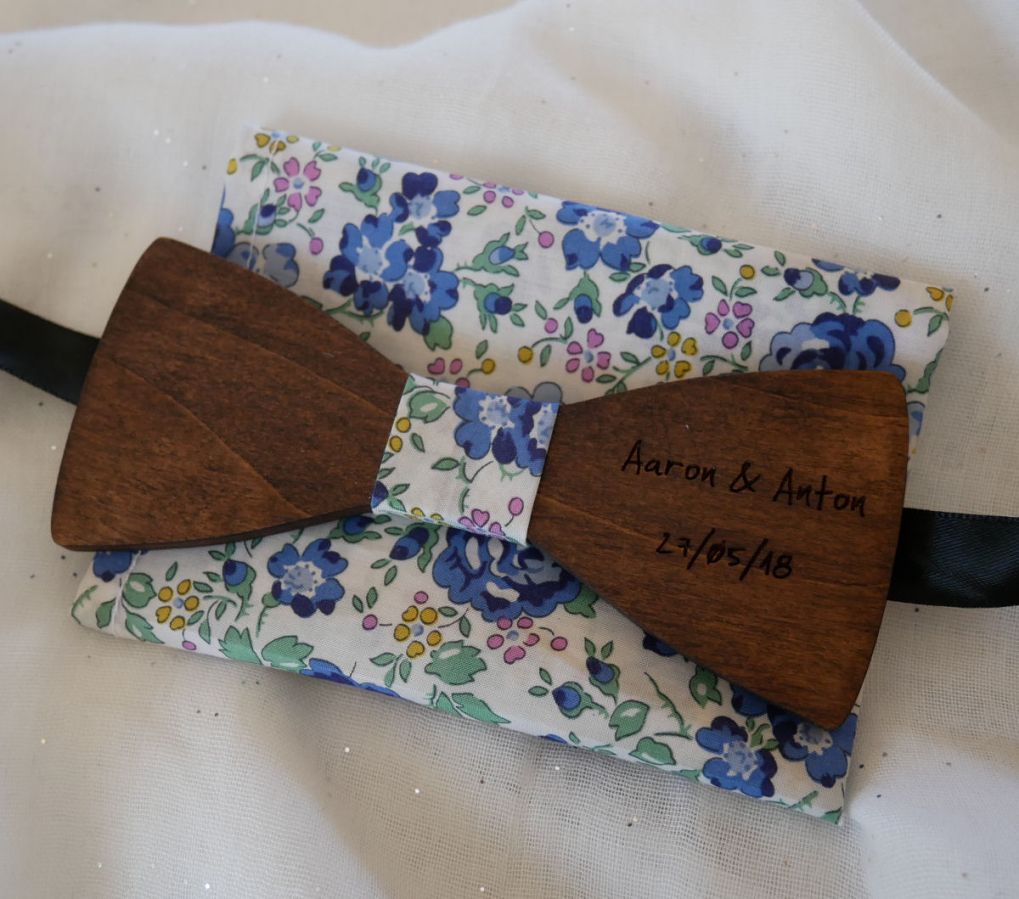 Liberty Blue zakje + scrunchie + houten strikje