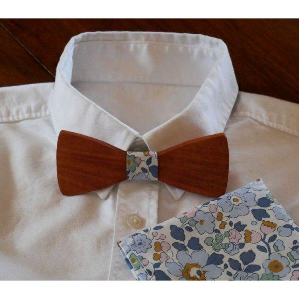 Liberty Denim blauw tasje en personaliseerbaar houten strikje