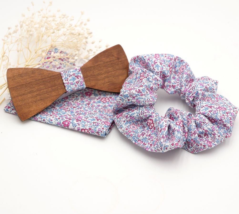 Liberty Katie tasje + scrunchie + houten strikje