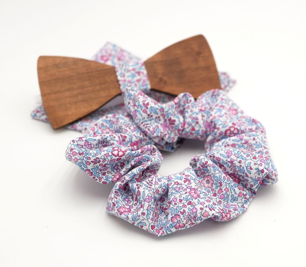 Liberty Katie fuchsia clutch bag en houten strik naar keuze