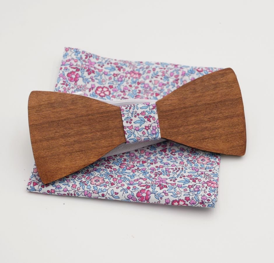 Liberty Katie fuchsia clutch bag en houten strik naar keuze
