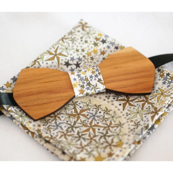 Personaliseerbare Liberty bruine sterren en houten strik etui