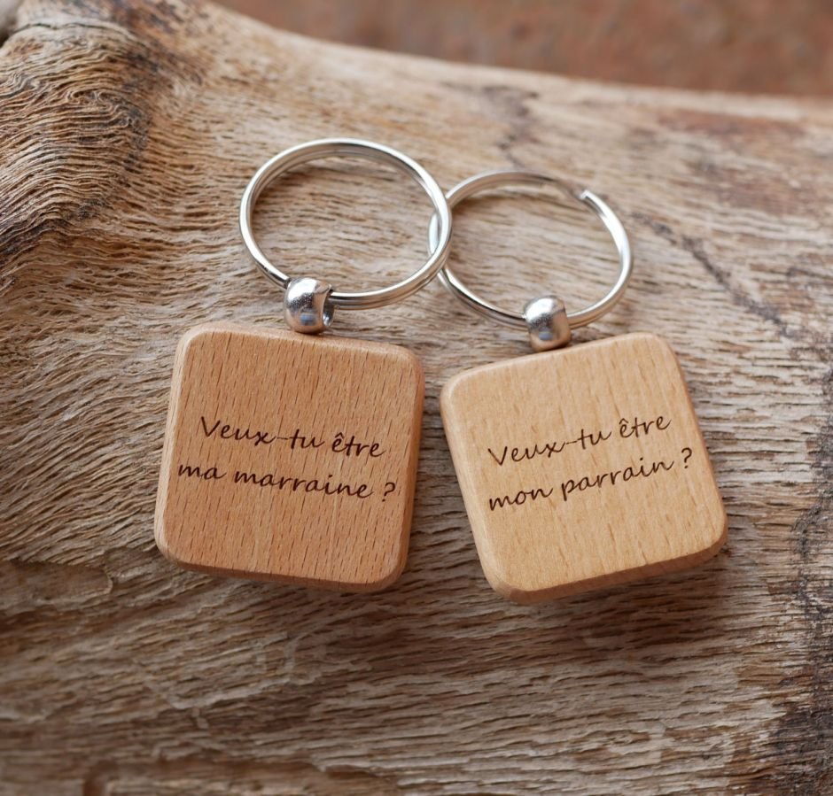 St Christophe vierkante houten sleutelhanger om te personaliseren door gravure