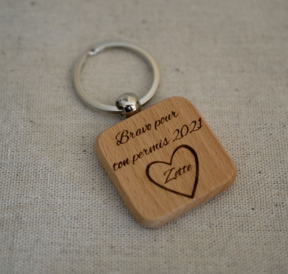 St Christophe vierkante houten sleutelhanger om te personaliseren door gravure