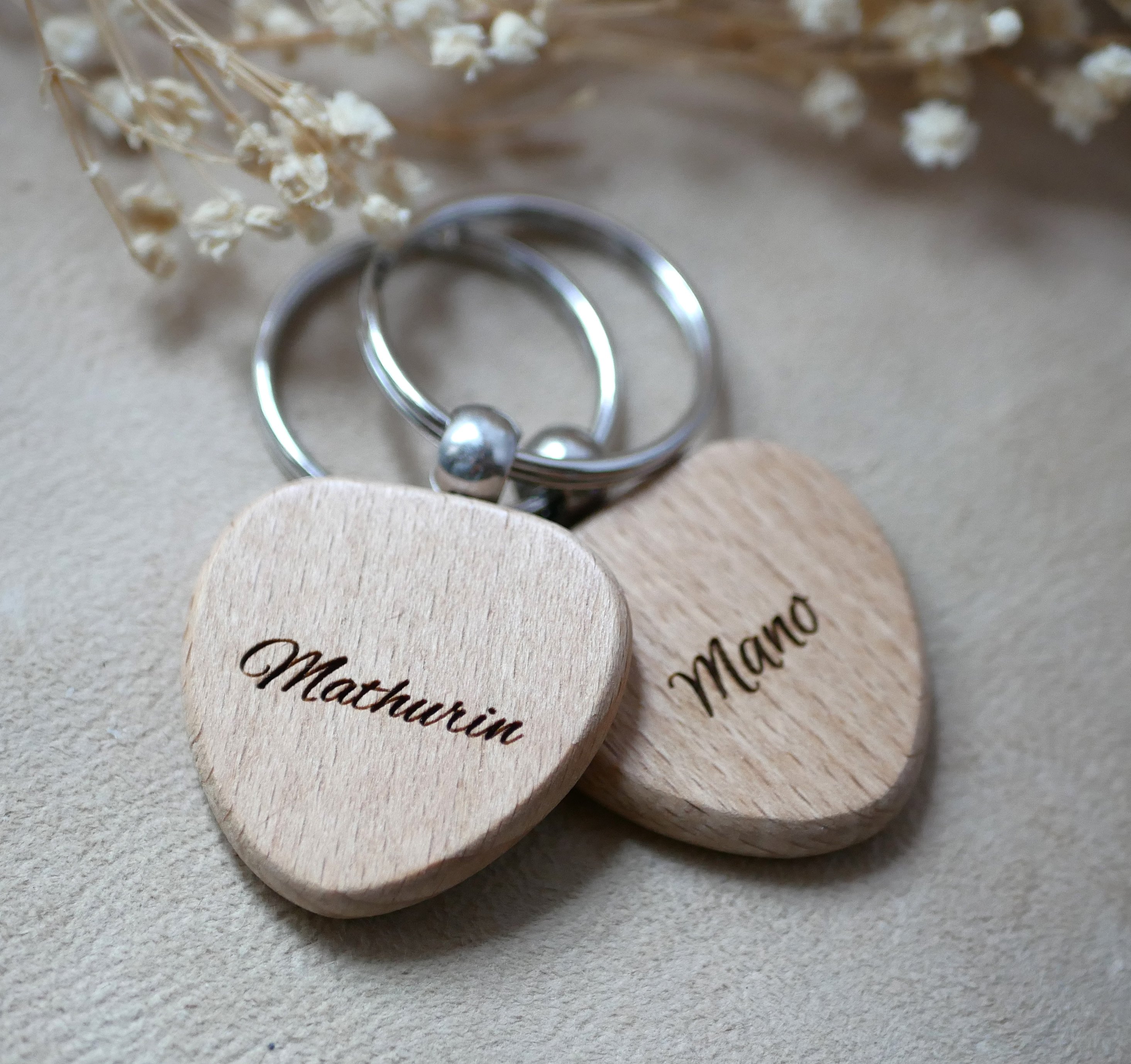 Houten sleutelhanger Hart te personaliseren door gravure