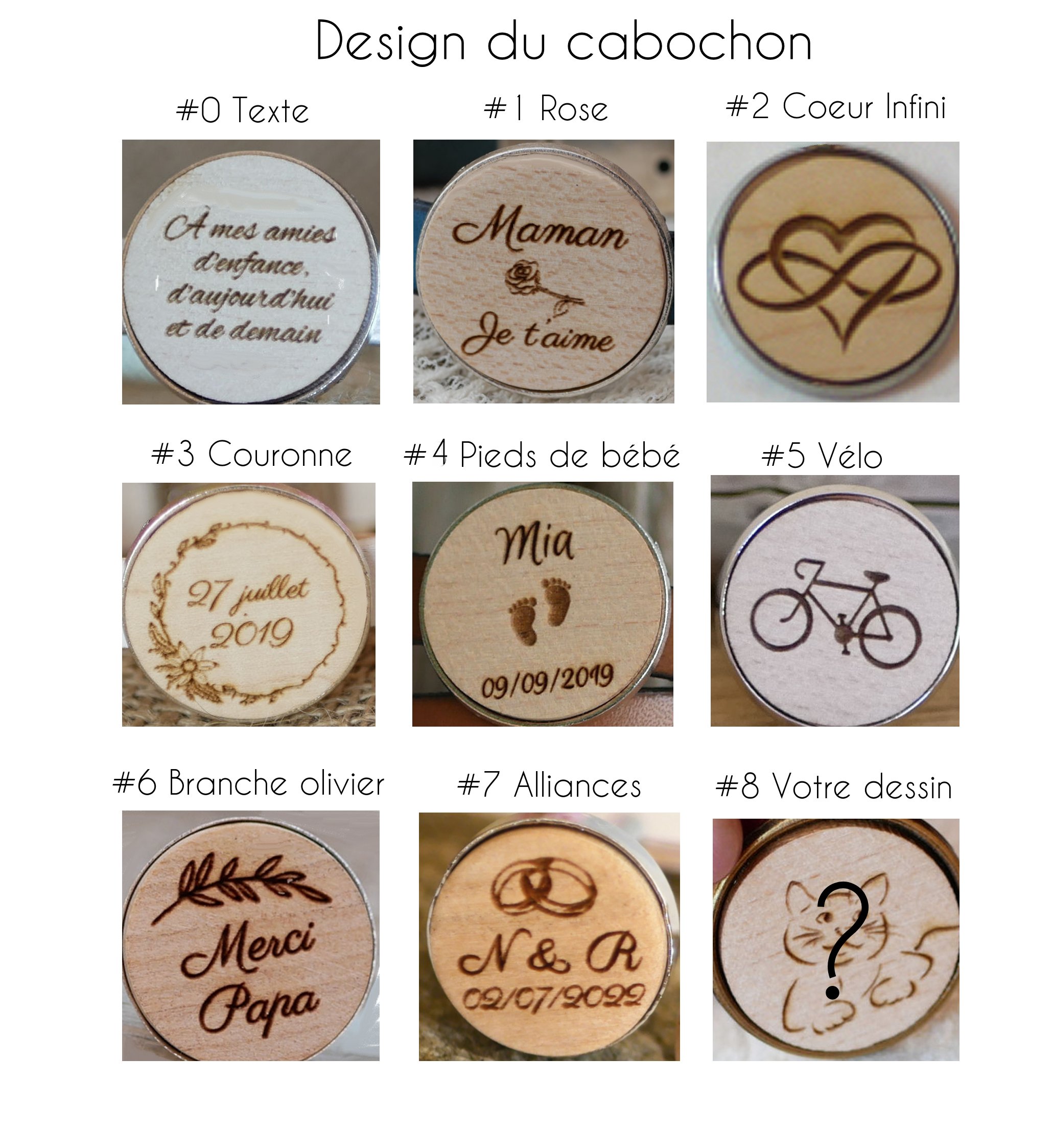 Houten cabochon sleutelhanger op rond kersenhouten frame om te personaliseren door graveren