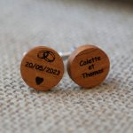 Houten manchetknopen Kersen rond te graveren 18mm