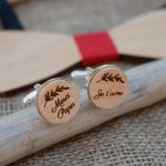 Manchetknopen in zilver met gegraveerd hout 4 maten om uit te kiezen
