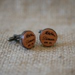 Houten manchetknopen set in donker staal 16mm personaliseerbaar