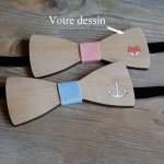 Houten vlinderstrik, aanpasbaar ontwerp, gegraveerd en beschilderd, gemaakt in Frankrijk