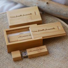 32 GB USB 3.0-sleutel in een bamboe doos die kan worden gepersonaliseerd door gravure 