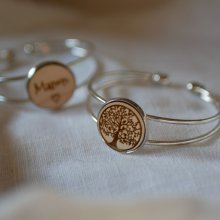 Armband met houten cabochon om te personaliseren en verzilverd metaal