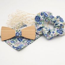 Liberty Blue zakje + scrunchie + houten strikje