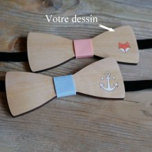 Houten vlinderstrik, aanpasbaar ontwerp, gegraveerd en beschilderd, gemaakt in Frankrijk